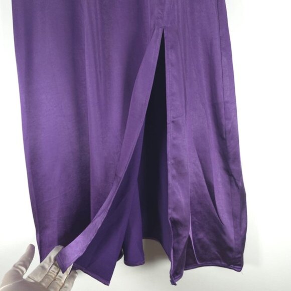 NWT Lulus Chic Combo Purple Color Block Satin Twist-Front Midi Dress D2936 Sz XS - Picture 13 of 14